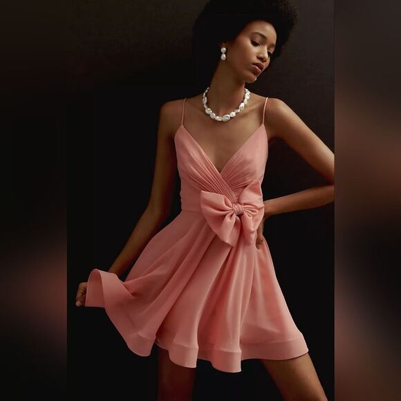 Mac Duggal Sleeveless V-Neck Bow Mini Dress Sz 0 NWOT - Picture 1 of 12